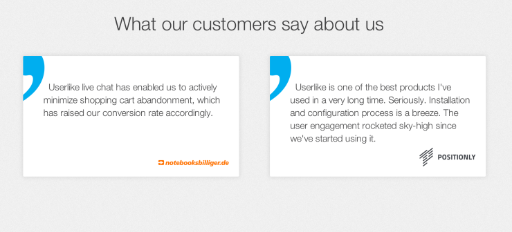 Adds credibility: Testimonials from Clients on Userlike.com