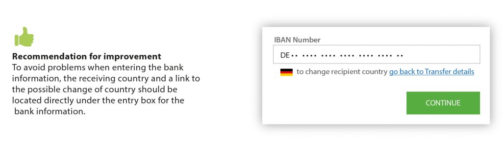 Recommandation for improvement: A link to change the country should be below the entry box of your bank information.