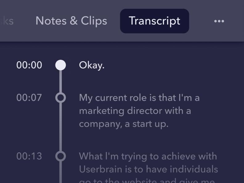 Timeline with video transcript